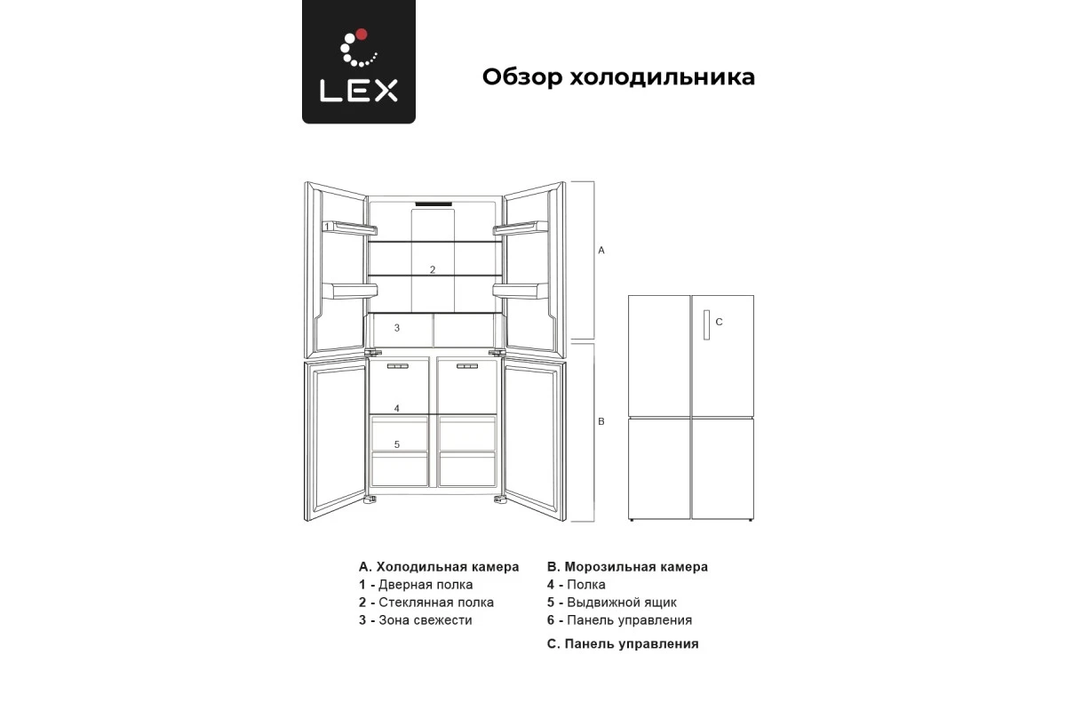 Холодильник трехкамерный отдельностоящий с инвертором LEX LCD450WGID