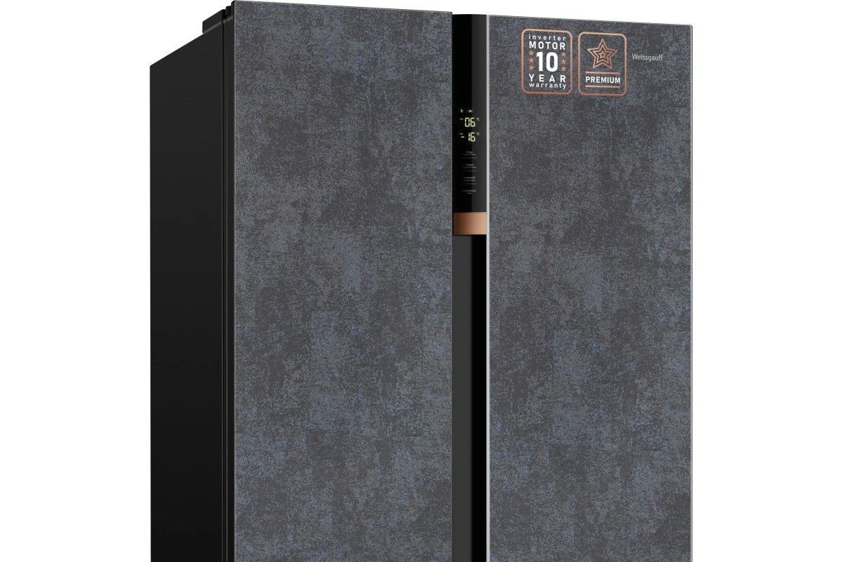 Отдельностоящий холодильник с инвертором Weissgauff WSBS 590 NoFrost Inverter Premium Rock Glass