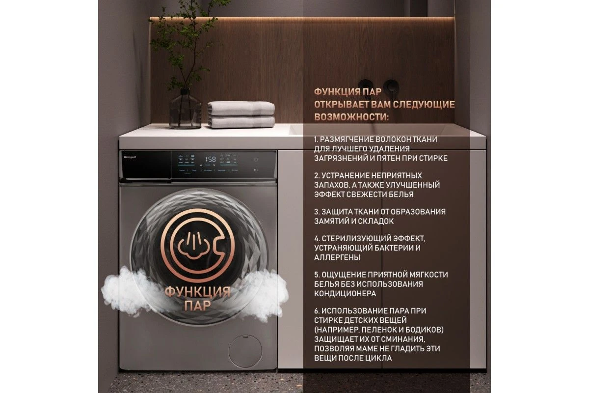 Стиральная машина с инвертором и паром Weissgauff WM 879 Diamond Inverter Steam