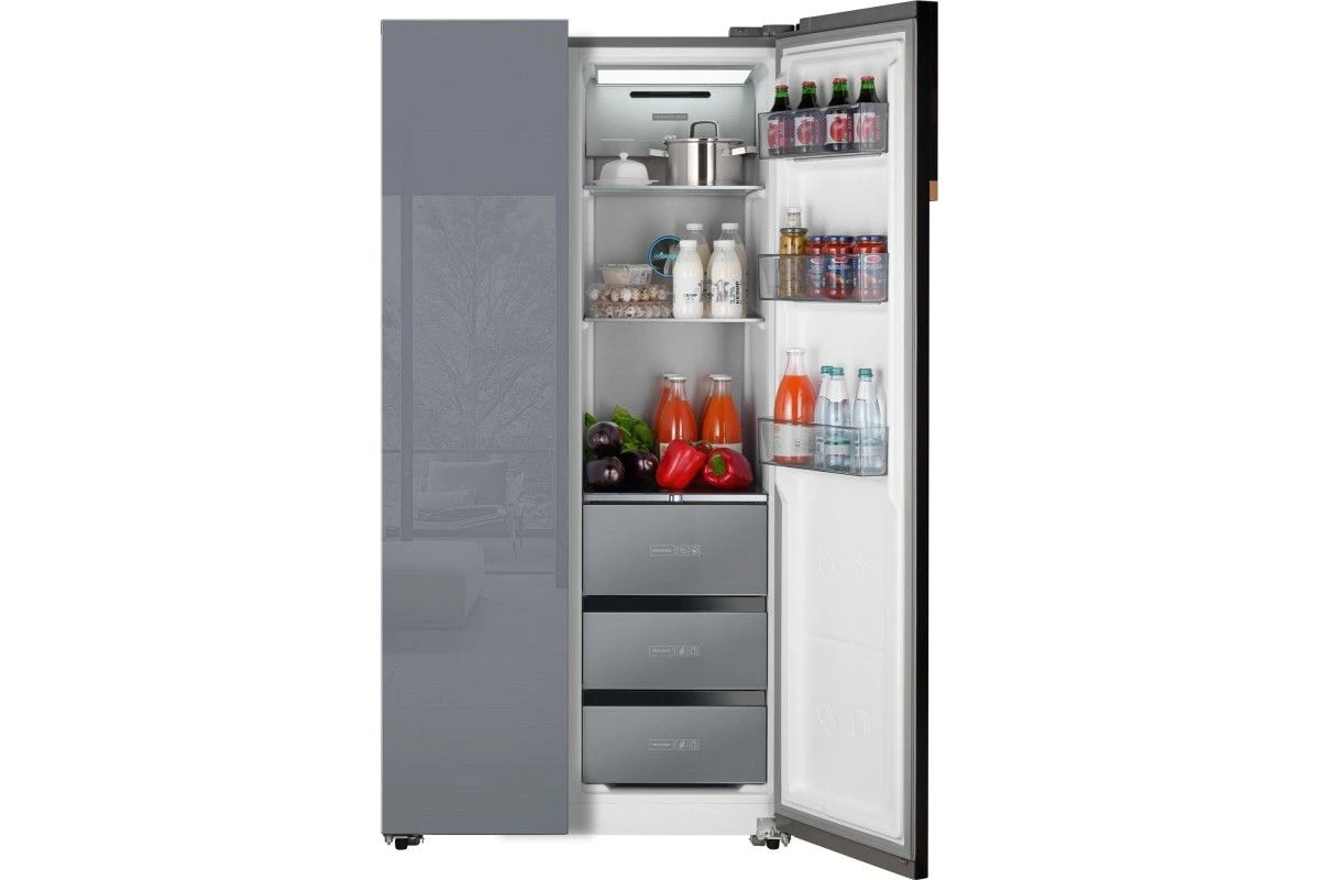 Отдельностоящий холодильник с инвертором Weissgauff WSBS 590 NoFrost Inverter Premium Dark Grey Glass