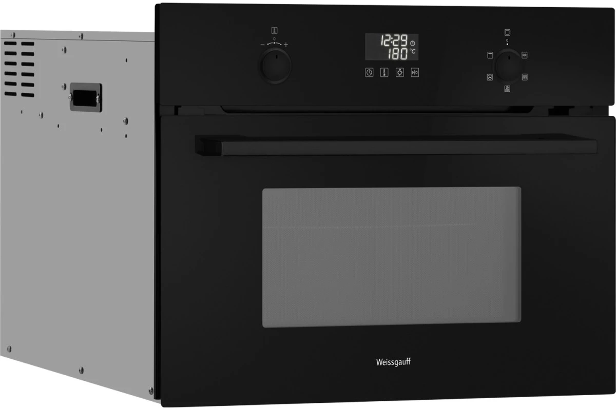 Встраиваемый компактный духовой шкаф с СВЧ Weissgauff OE 449 PDBK Black Edition
