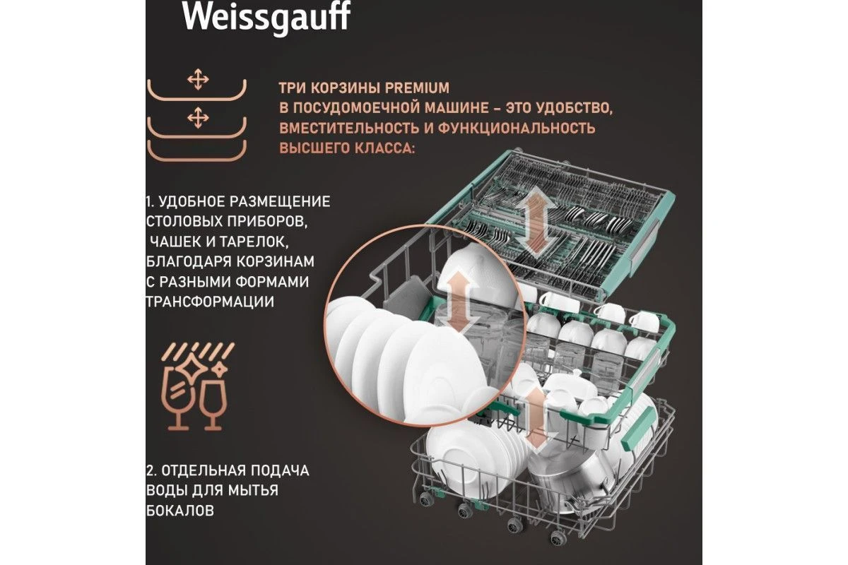 Встраиваемая посудомоечная машина Weissgauff BDW 6140 Real Touch DC Inverter Timer Floor