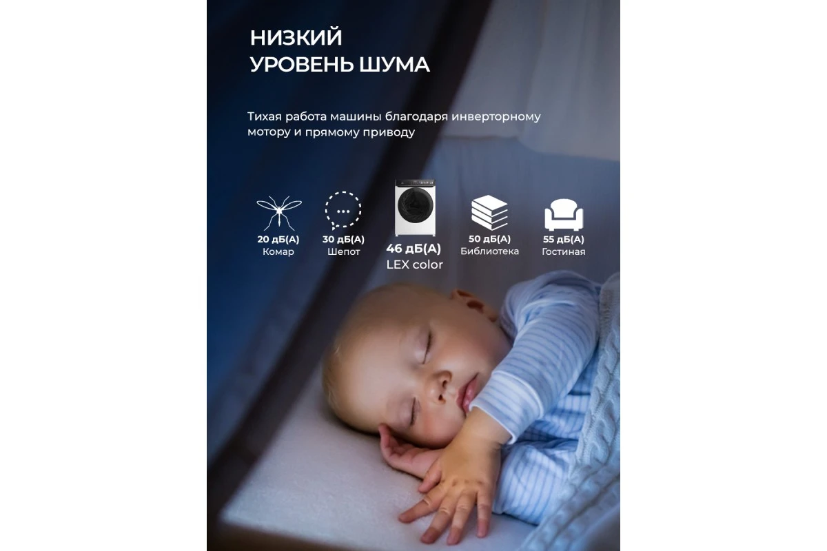 Стирально-сушильная машина с инвертором и паром LEX LWM12812BLIDD color