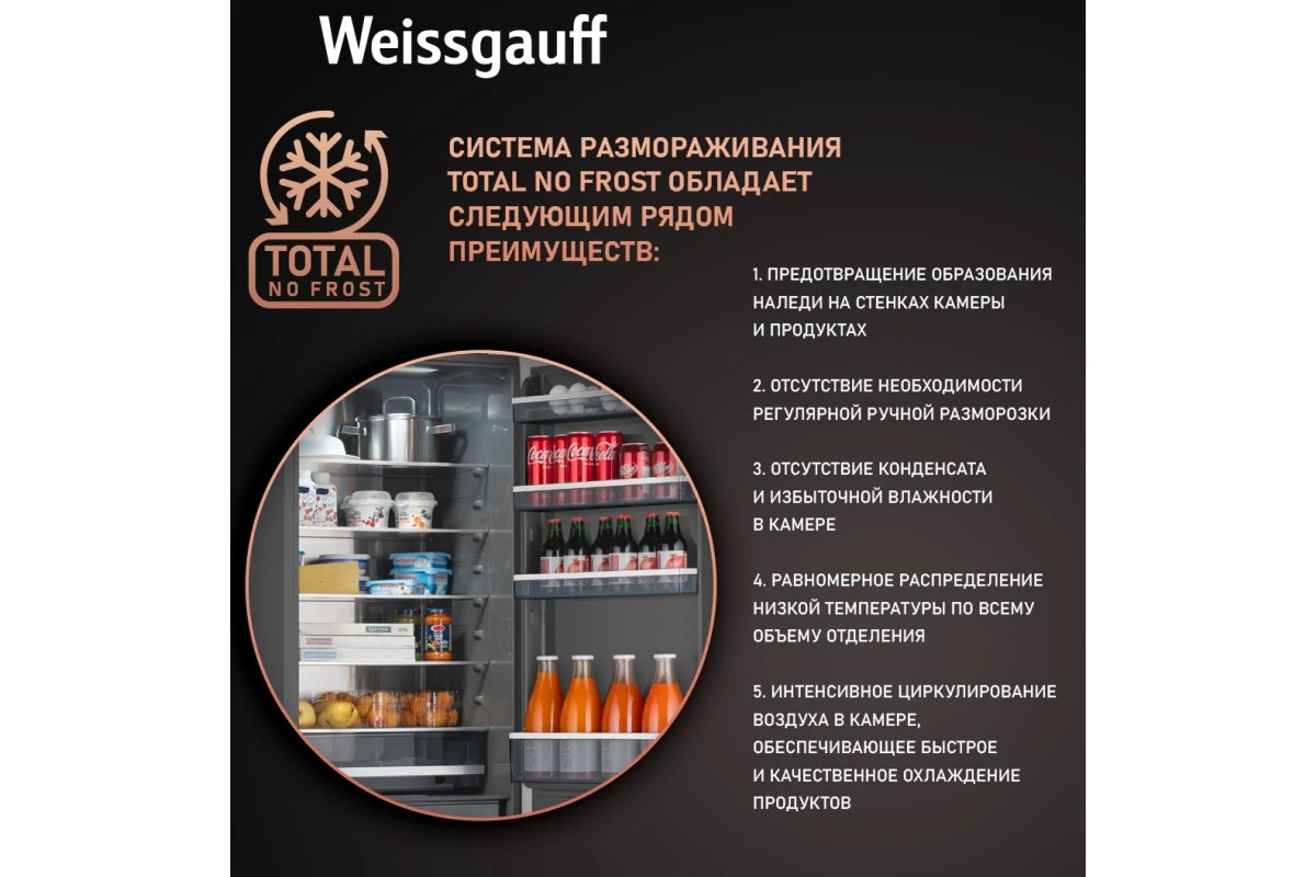 Встраиваемый холодильник с инвертором Weissgauff WRKI 2000 Total NoFrost Inverter Premium Ecofresh Inox