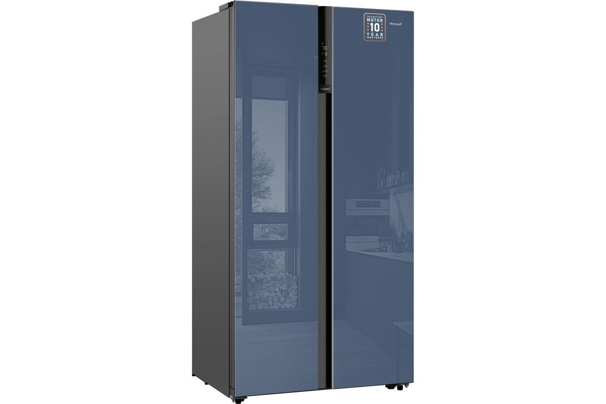 Отдельностоящий холодильник с инвертором Weissgauff WSBS 600 NoFrost Inverter Blue Glass