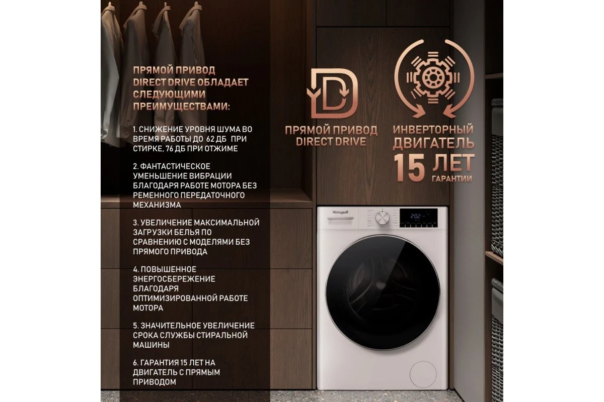 Стиральная машина с сушкой, прямым приводом Weissgauff WMD 58411 Direct Drive Steam