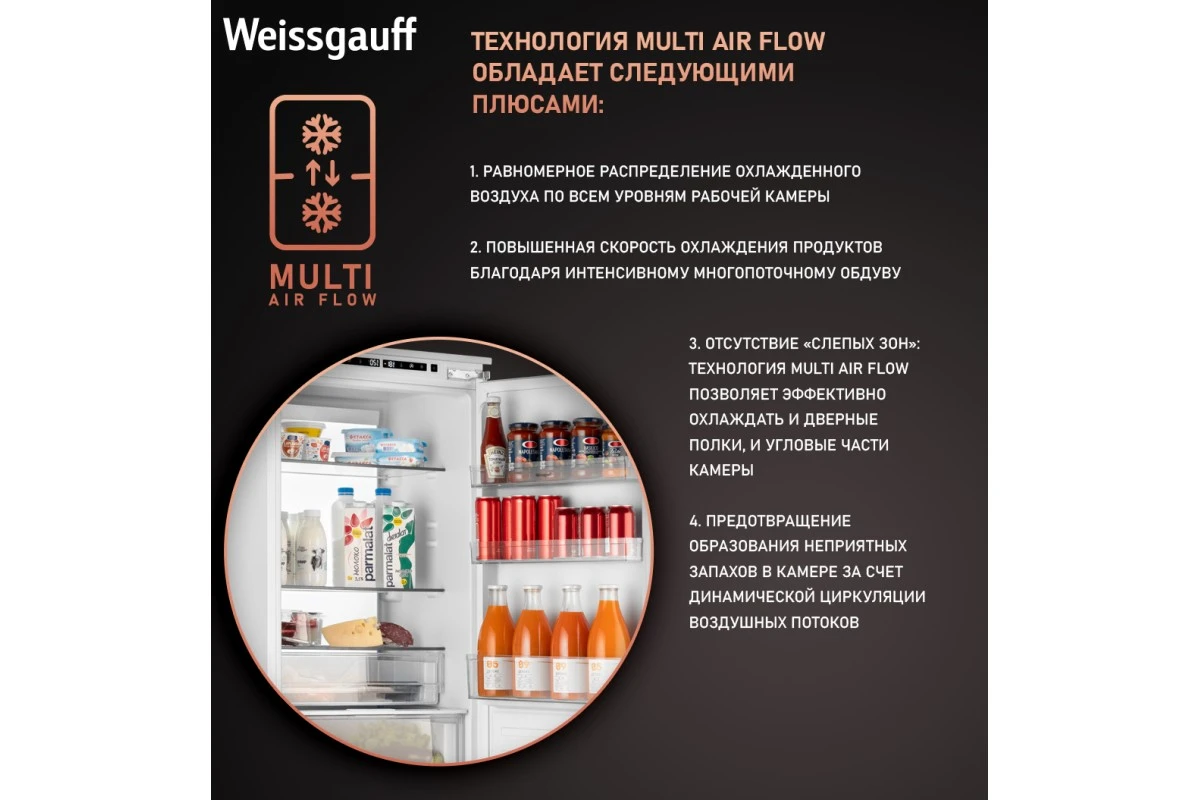Встраиваемый холодильник с инвертором Weissgauff WRKI 178 Total NoFrost Premium EcoFresh