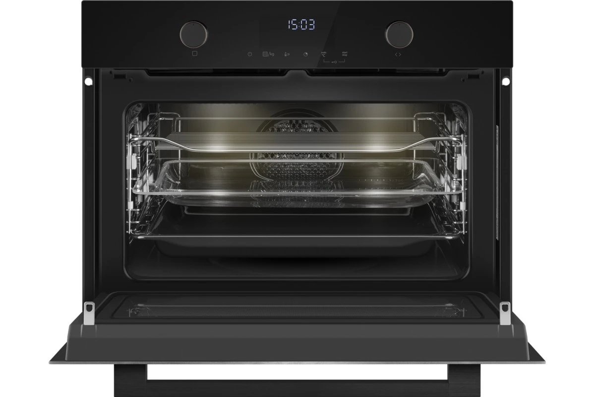 Встраиваемый компактный духовой шкаф с СВЧ Weissgauff OE 4551 DB Black Edition