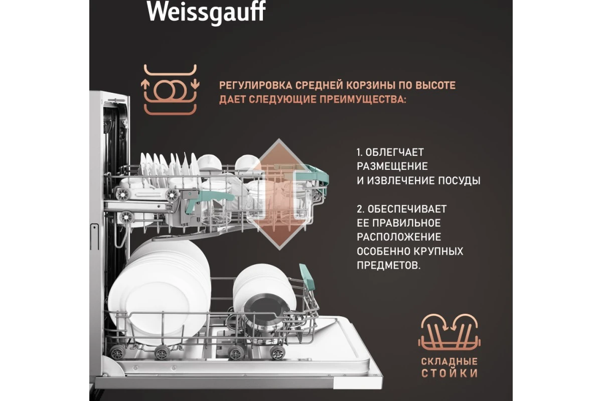 Встраиваемая посудомоечная машина Weissgauff BDW 4575 D Inverter AutoOpen Timer Floor