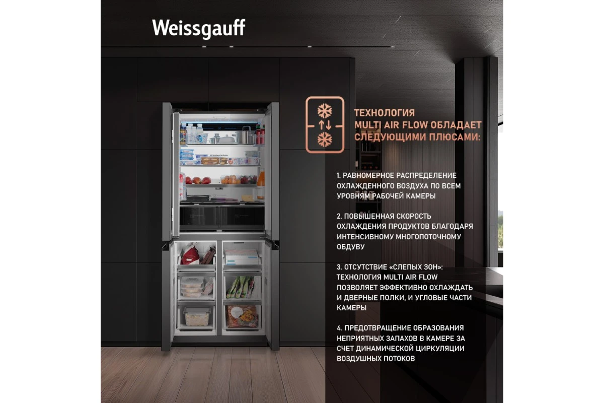 Отдельностоящий холодильник с инвертором Weissgauff WCD 450 BgNF Built-in
