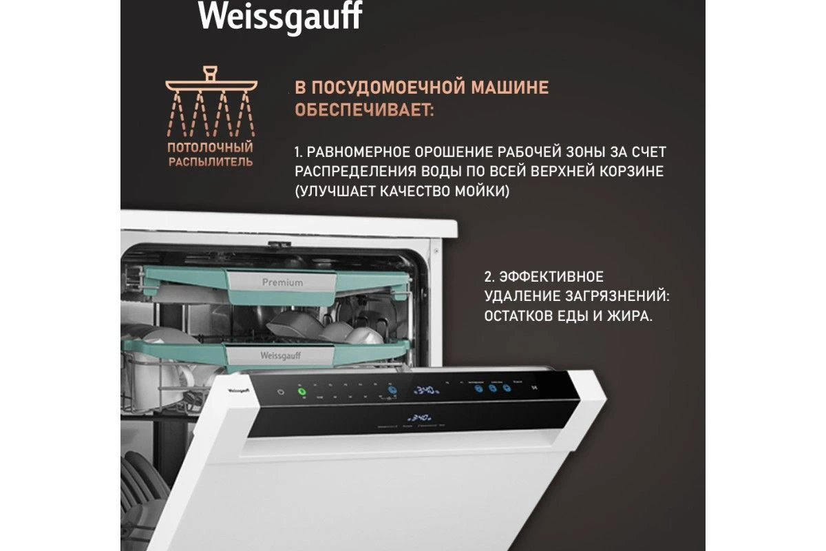 Посудомоечная машина с авто-открыванием и инвертором Weissgauff DW 6114 Inverter Touch AutoOpen White