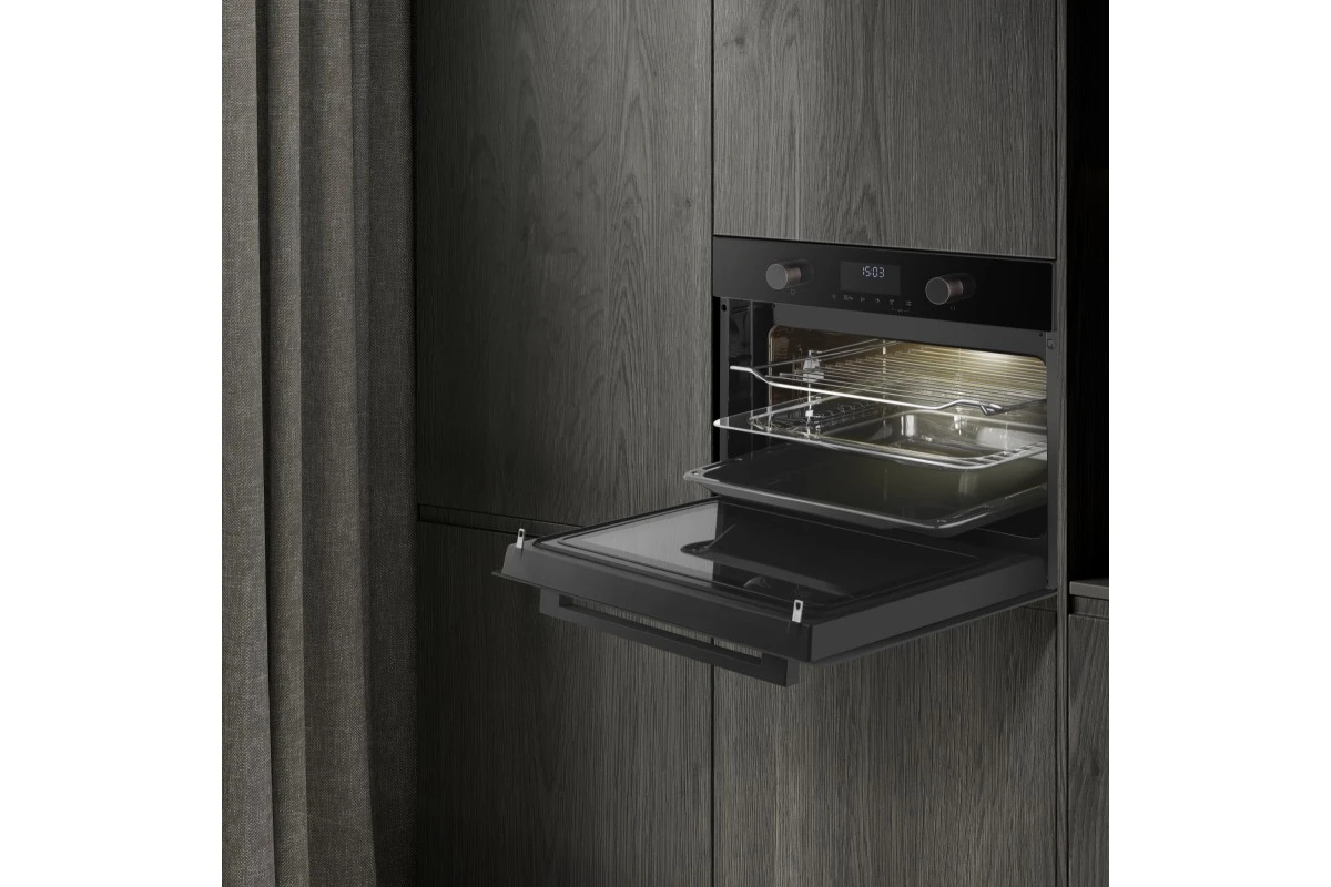 Встраиваемый компактный духовой шкаф с СВЧ Weissgauff OE 4551 DB Black Edition