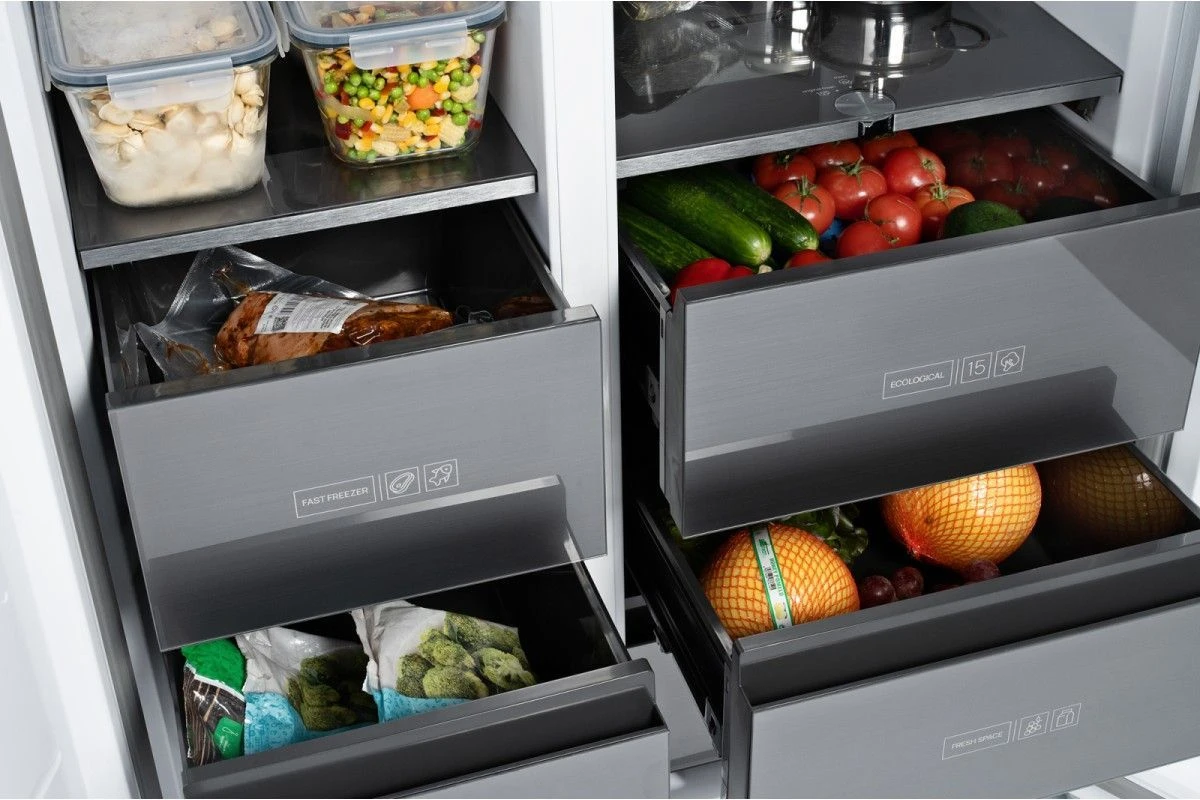 Отдельностоящий холодильник с инвертором Weissgauff WSBS 590 NoFrost Inverter Premium Dark Grey Glass