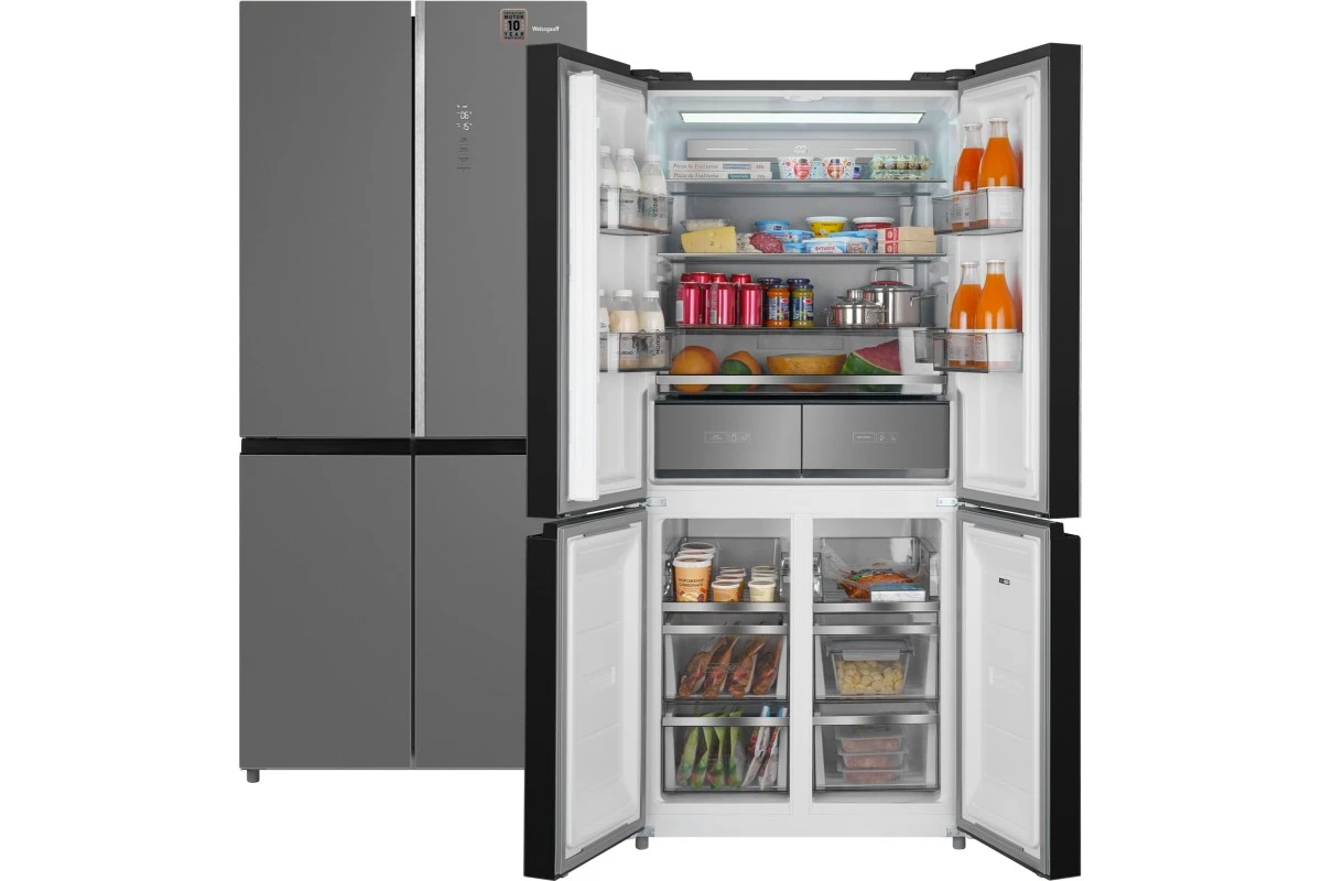Отдельностоящий холодильник с инвертором Weissgauff WCD 590 NoFrost Inverter Premium Ecofresh Bru Steel Glass
