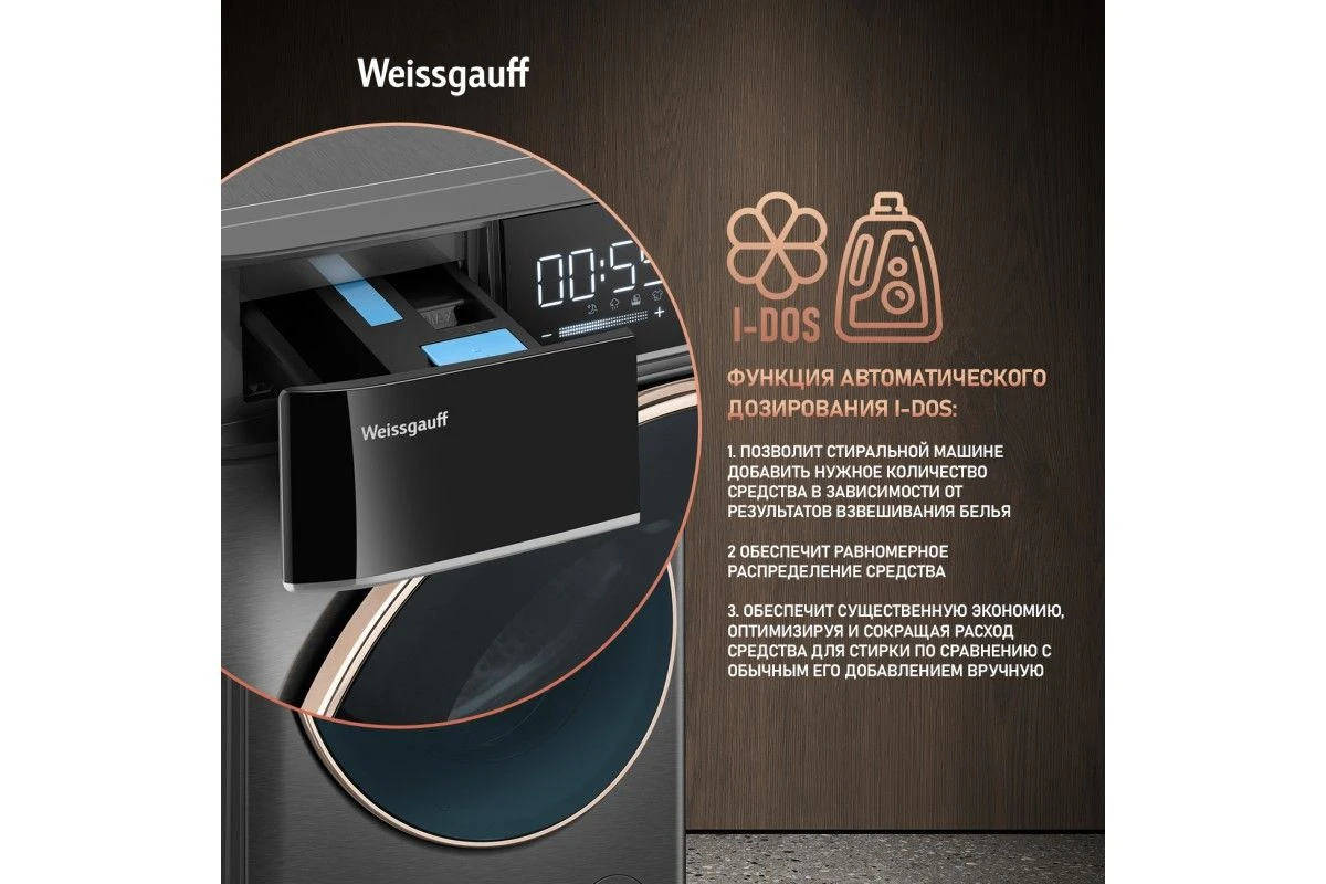 Cтиральная машина с сушкой Weissgauff WMD 58411 Direct Drive Inverter Premium Steam Grey