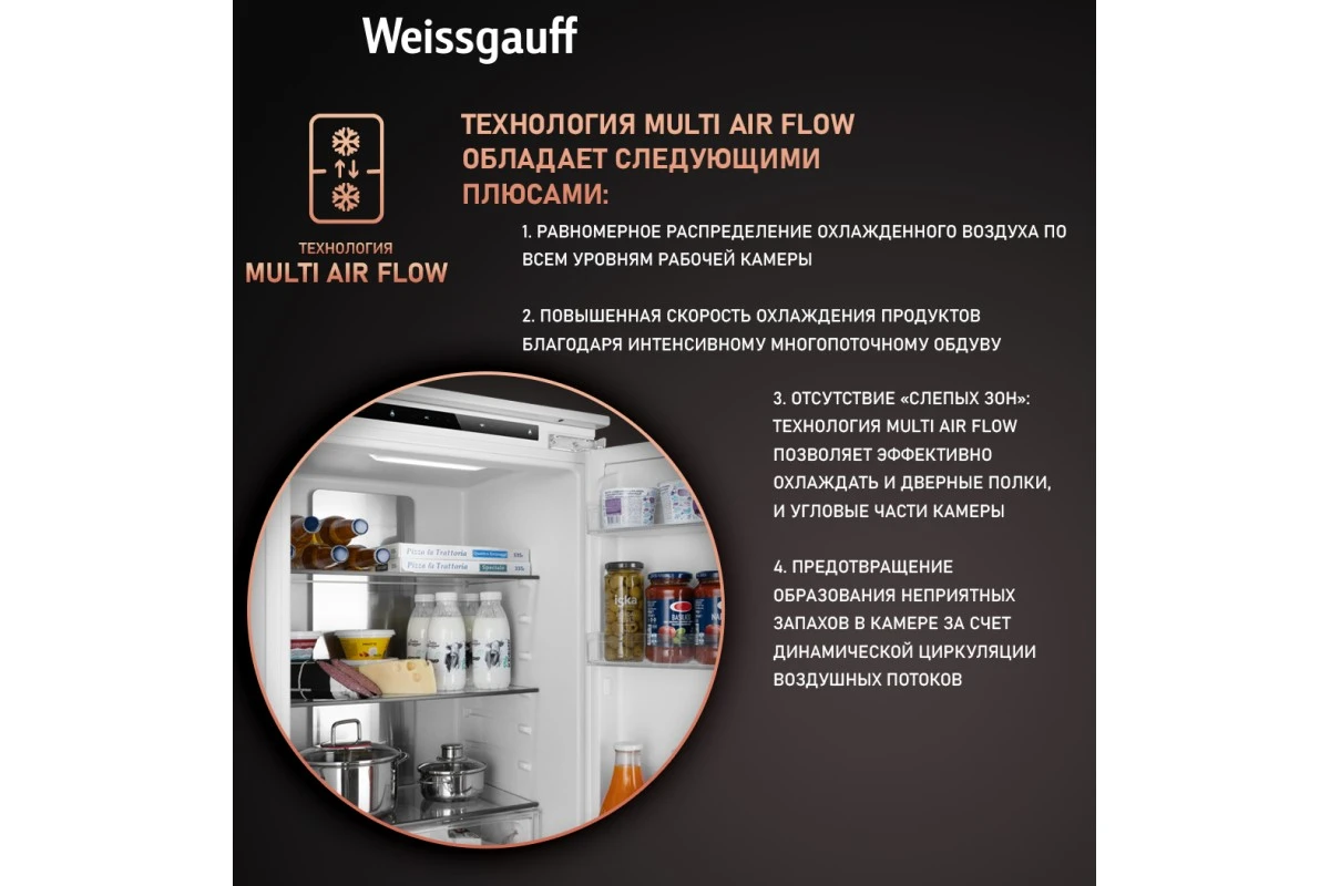 Встраиваемый холодильник Weissgauff WRKI 178 Total NoFrost EcoFresh
