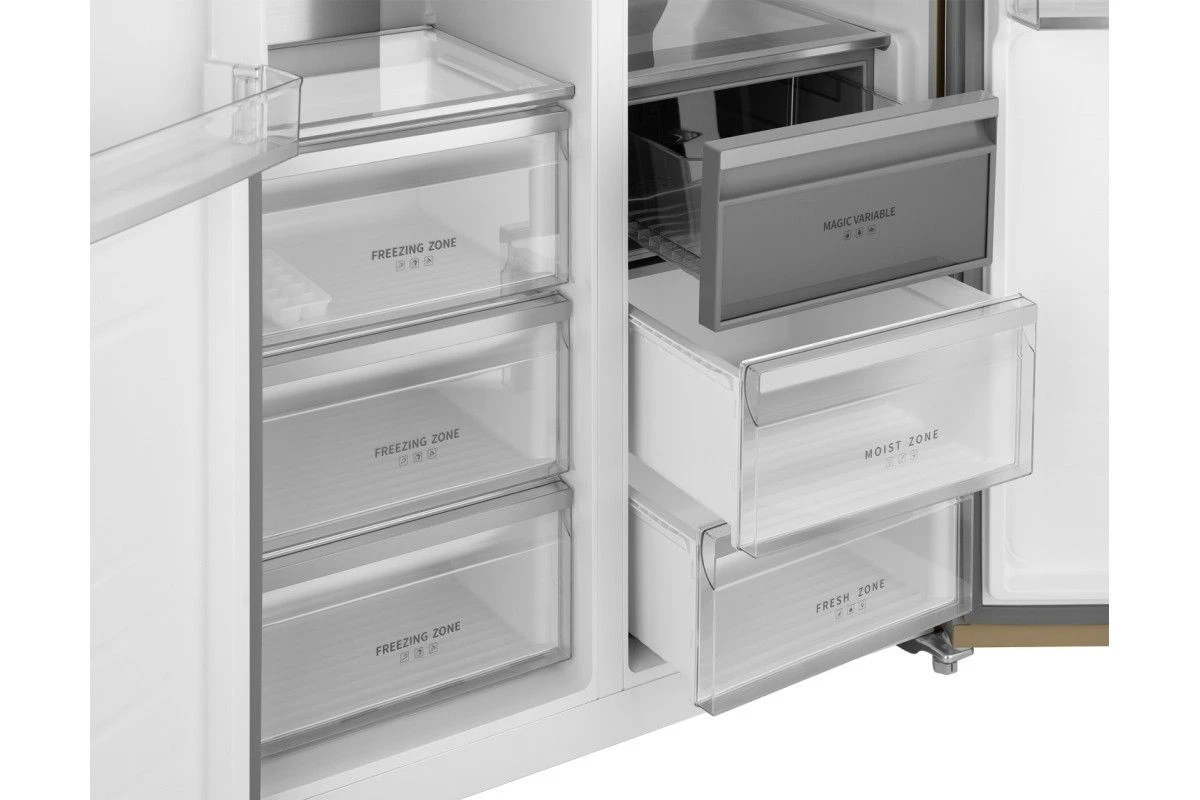 Отдельностоящий холодильник с инвертором Weissgauff WSBS 1036 Inverter NoFrost Premium Сhampagne Glass