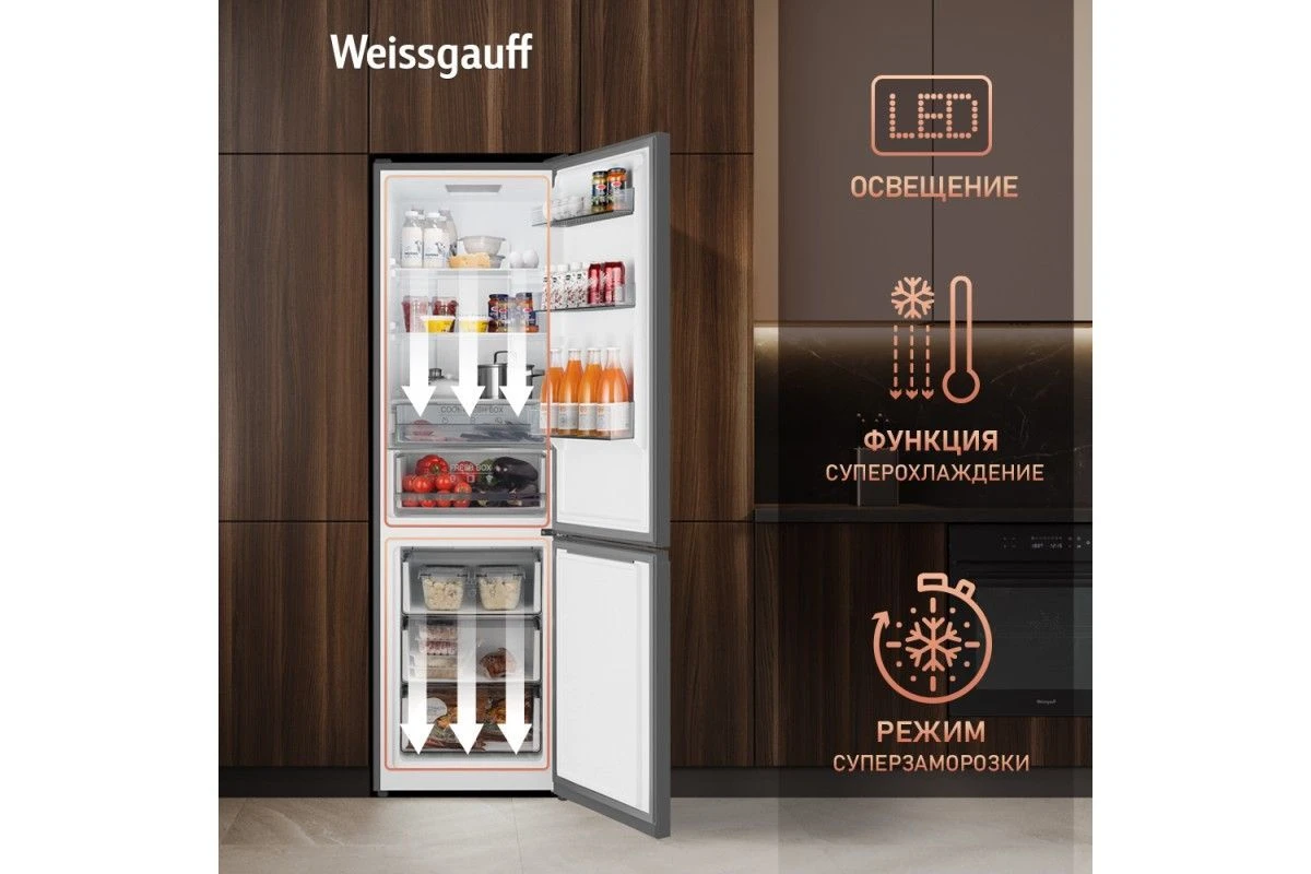 Отдельностоящий холодильник с инвертором Weissgauff WRK 2000 Total NoFrost Inverter Dark Grey
