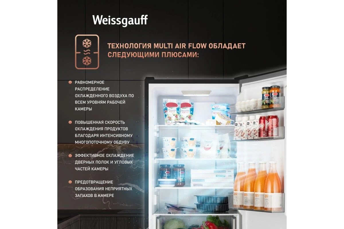 Отдельностоящий холодильник с инвертором Weissgauff WRK 185 Total NoFrost Inverter Black