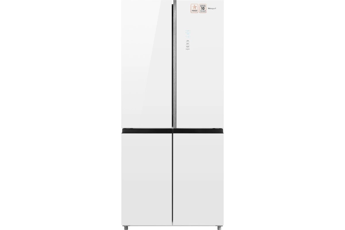 Отдельностоящий холодильник с инвертором Weissgauff WCD 590 Nofrost Inverter Premium EcoFresh White Glass
