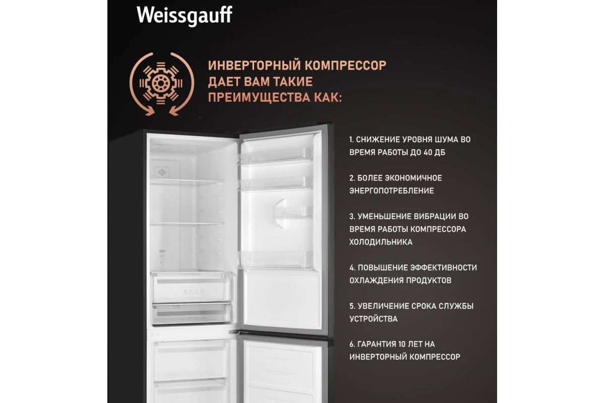 Отдельностоящий холодильник с инвертором Weissgauff WRK 2000 Total NoFrost Inverter Black Inox