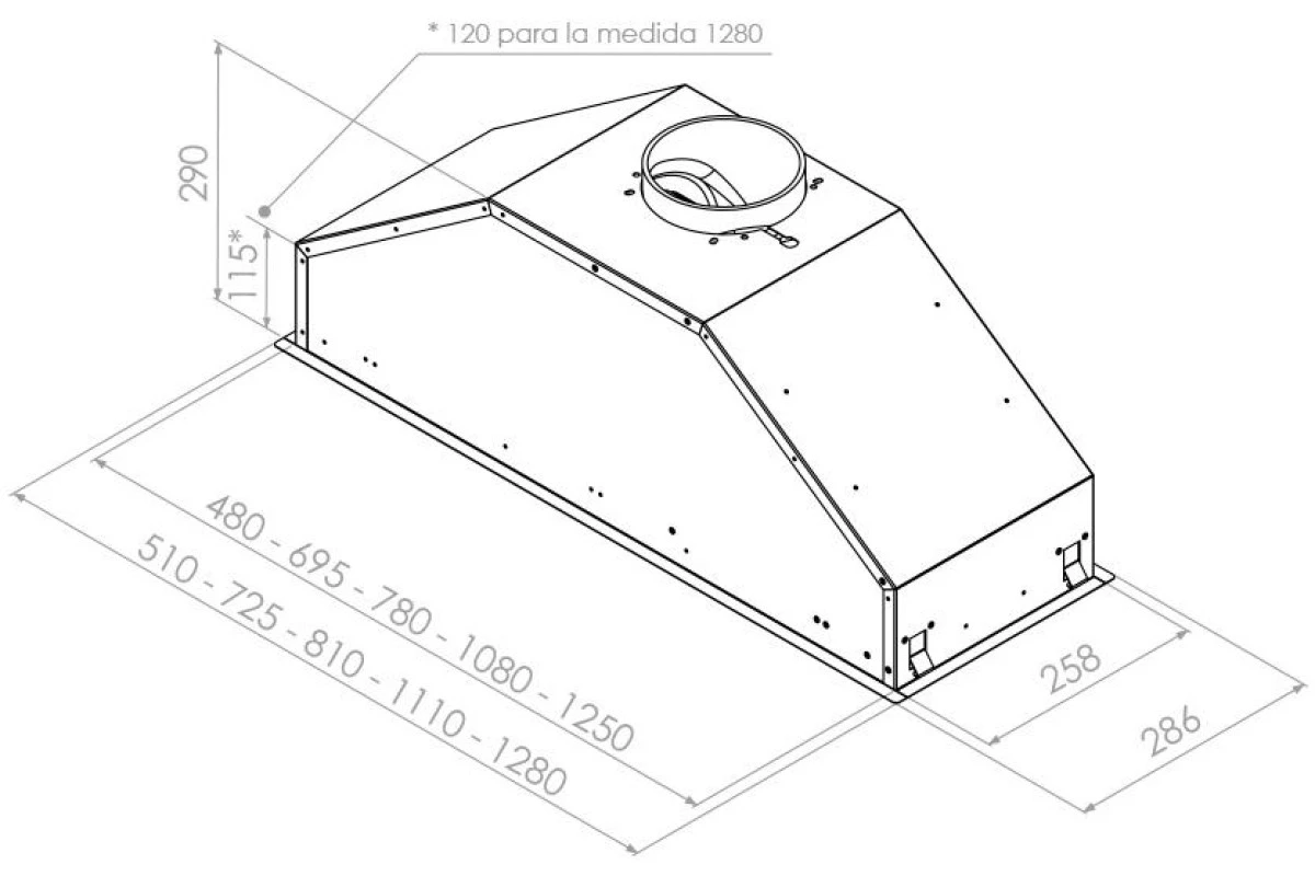 Встраиваемая вытяжка Pando GTI/725 INOX V.1050 ECO SEC PLUS