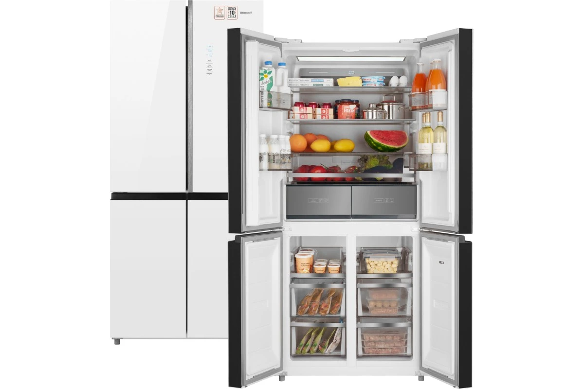 Отдельностоящий холодильник с инвертором Weissgauff WCD 590 Nofrost Inverter Premium EcoFresh White Glass