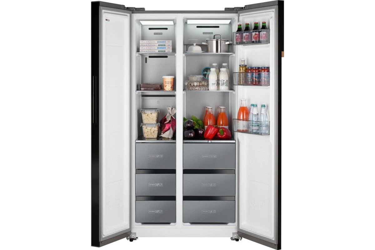 Отдельностоящий холодильник с инвертором Weissgauff WSBS 590 NoFrost Inverter Premium Dark Grey Glass