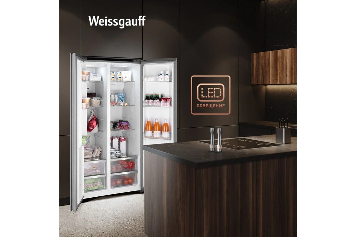 Отдельностоящий холодильник с инвертором Weissgauff WSBS 550 GRG Inverter NoFrost