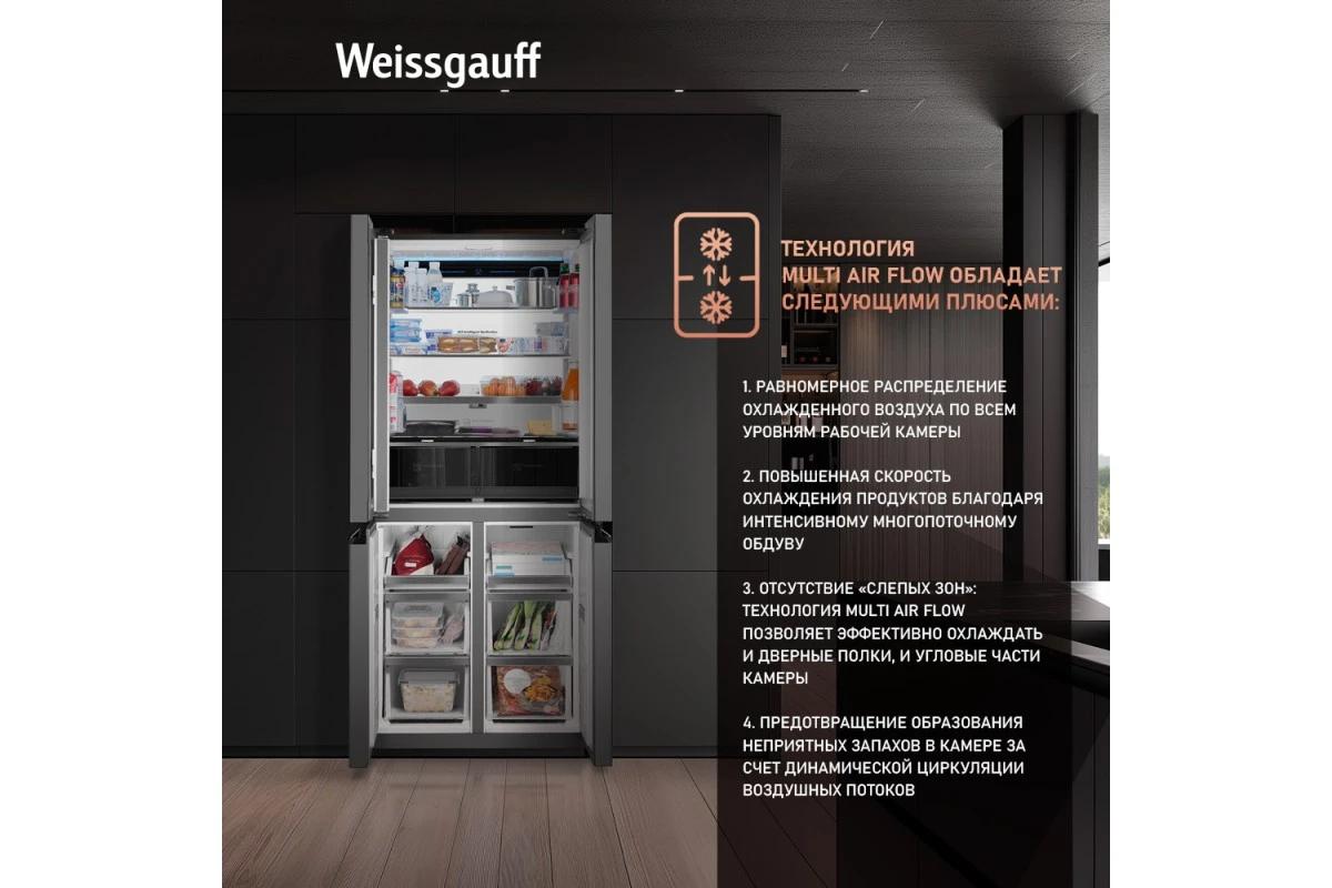 Отдельностоящий холодильник с инвертором Weissgauff WCD 450 WgNF Built-in