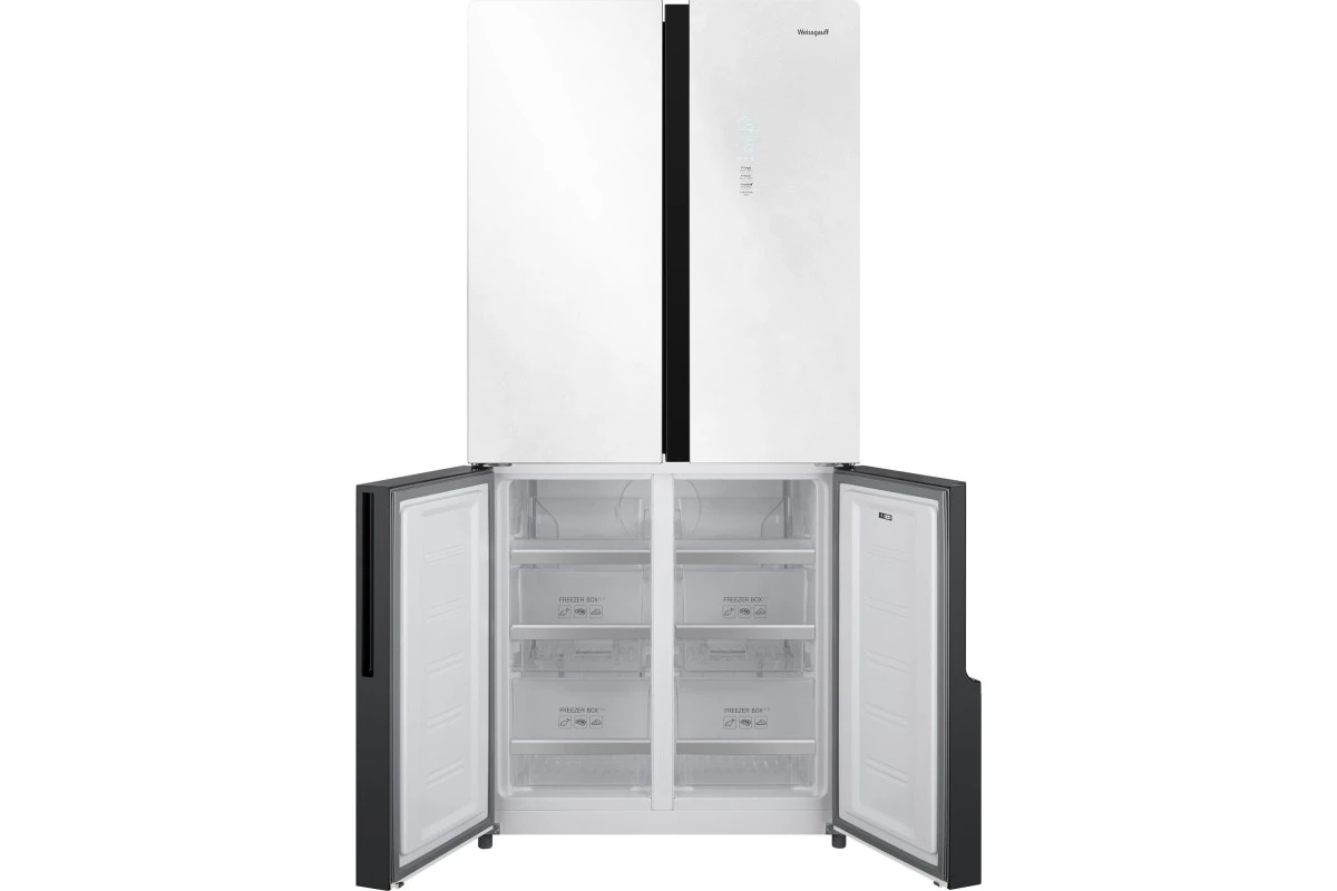 Отдельностоящий холодильник с инвертором Weissgauff WCD 450 White Rock Glass NoFrost Inverter