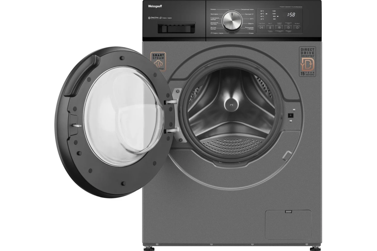 Стиральная машина с прямым приводом Weissgauff WM 45127 Direct Drive Inverter Steam Deep Grey