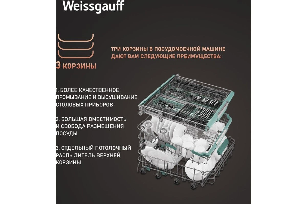 Встраиваемая посудомоечная машина Weissgauff BDW 6151 Inverter Touch AutoOpen Timer Floor