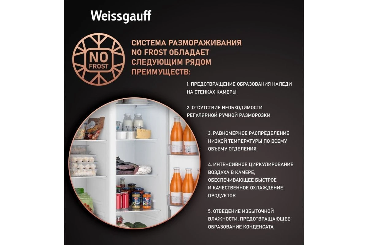 Отдельностоящий холодильник с инвертором Weissgauff WSBS 500 Inverter NoFrost White