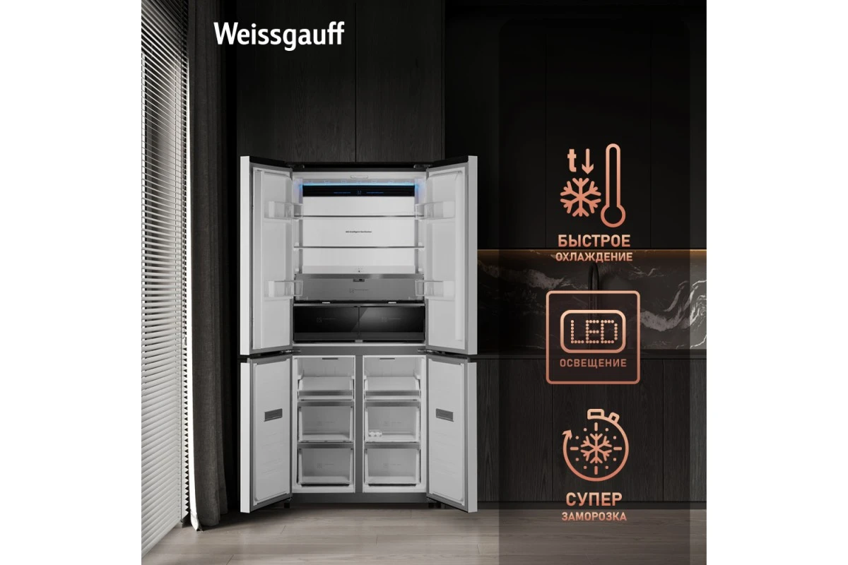 Отдельностоящий холодильник с инвертором Weissgauff WCD 450 WNF Built-in