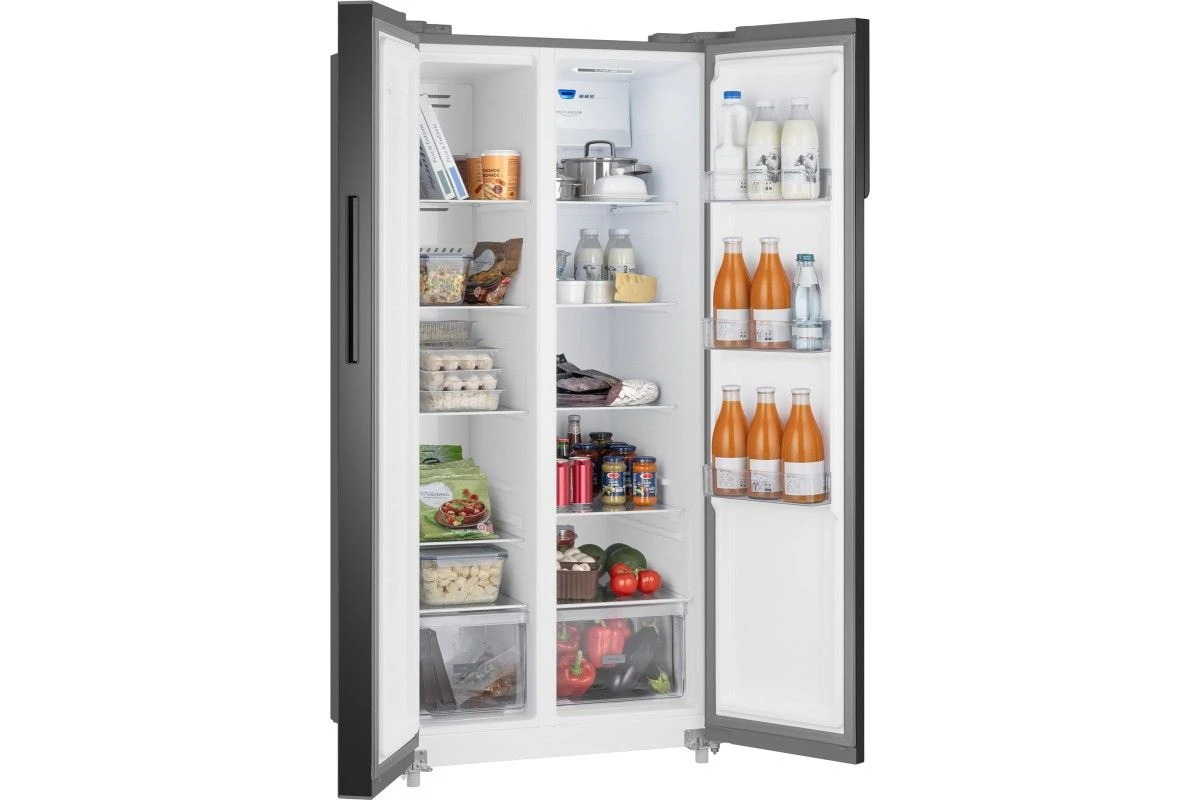 Отдельностоящий холодильник с инвертором Weissgauff WSBS 500 Inverter NoFrost Inox Glass
