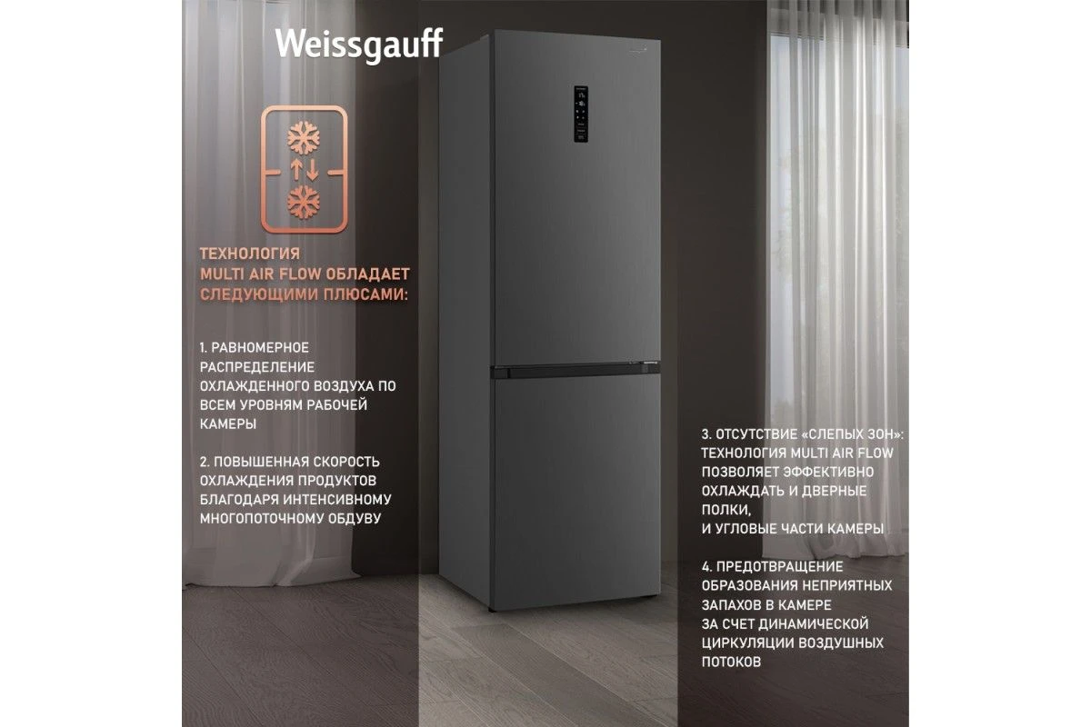 Отдельностоящий холодильник с инвертором Weissgauff WRK 2000 XNF DC Inverter