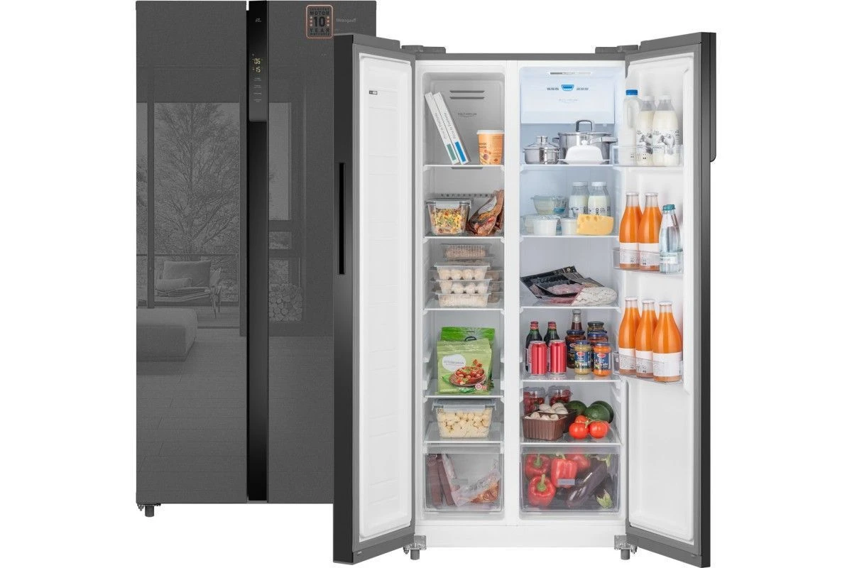 Отдельностоящий холодильник с инвертором Weissgauff WSBS 500 Inverter NoFrost Bru Steel Glass