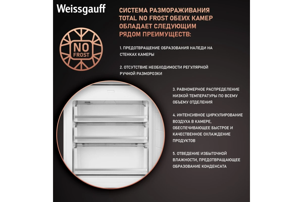 Встраиваемый холодильник с инвертором Weissgauff WRKI 1969 Total NoFrost Premium EcoFresh