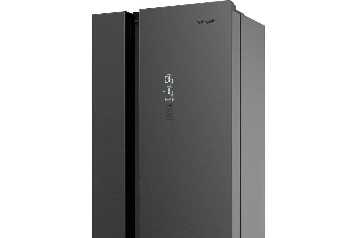 Отдельностоящий холодильник с инвертором Weissgauff WCD 450 Inox Glass NoFrost Inverter