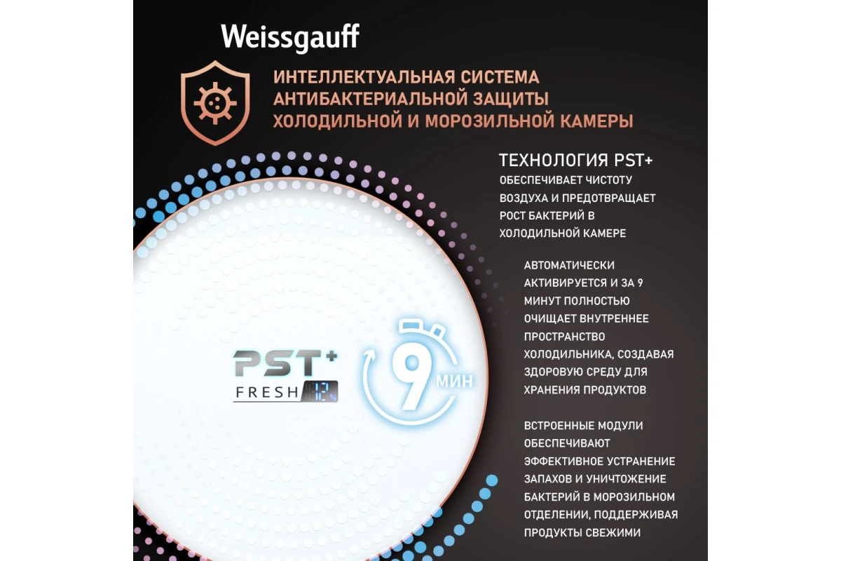 Отдельностоящий холодильник Weissgauff WFD 450 Total NoFrost Inverter Dark Grey Built-in