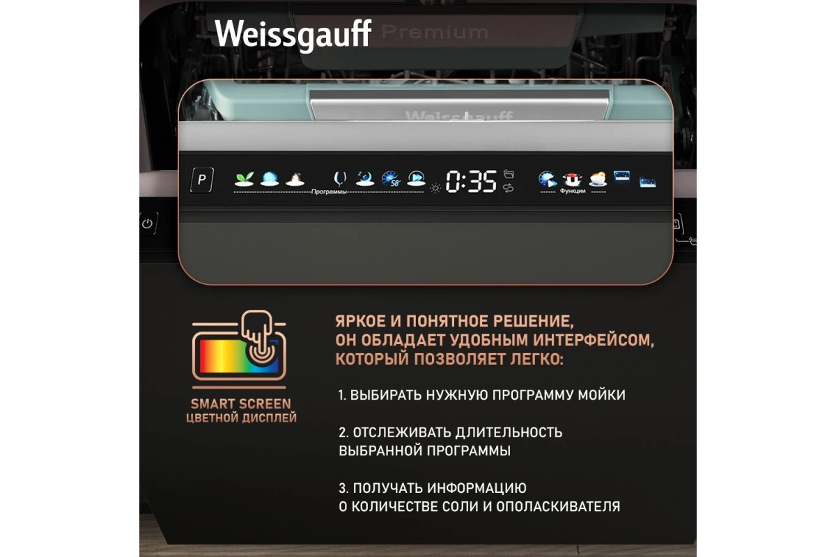 Встраиваемая посудомоечная машина Weissgauff BDW 4160 Ultra Real Autoopen Infolight
