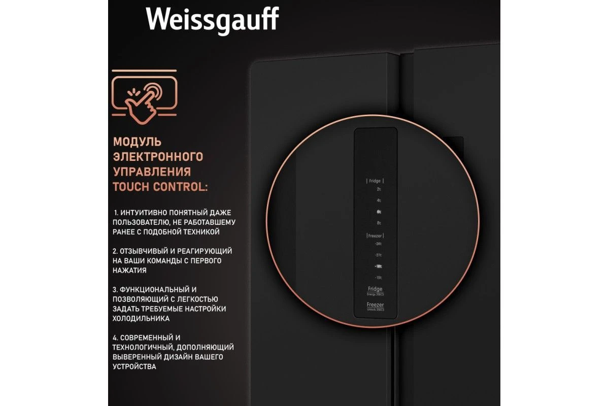 Отдельностоящий холодильник с инвертором Weissgauff WSBS 600 XB NoFrost Inverter