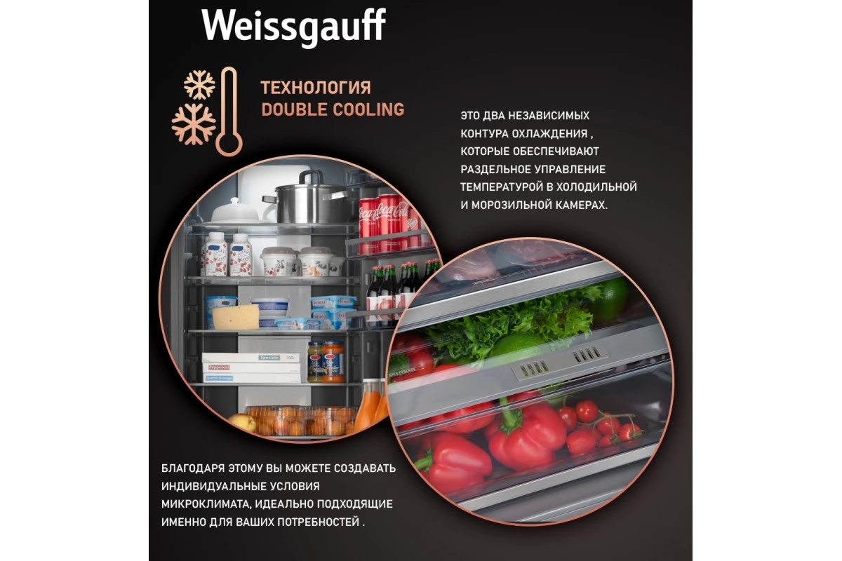 Встраиваемый холодильник с инвертором Weissgauff WRKI 2000 Total NoFrost Inverter Premium Ecofresh Inox