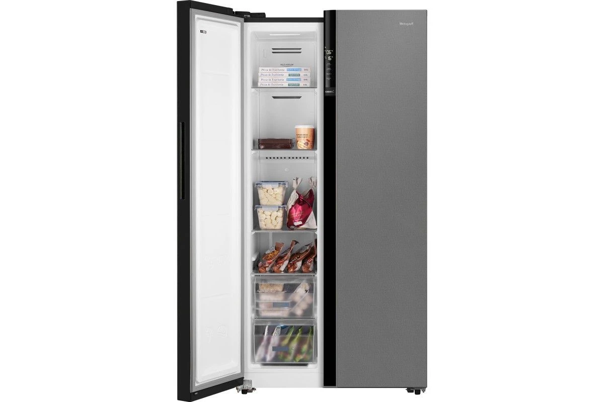 Отдельностоящий холодильник с инвертором Weissgauff WSBS 600 NoFrost Inverter Bru Steel Glass