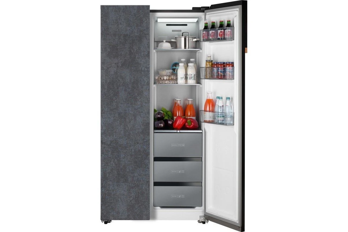 Отдельностоящий холодильник с инвертором Weissgauff WSBS 590 NoFrost Inverter Premium Rock Glass