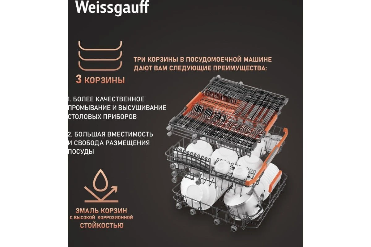 Встраиваемая посудомоечная машина Weissgauff BDW 6037 Inverter AutoOpen Infolight