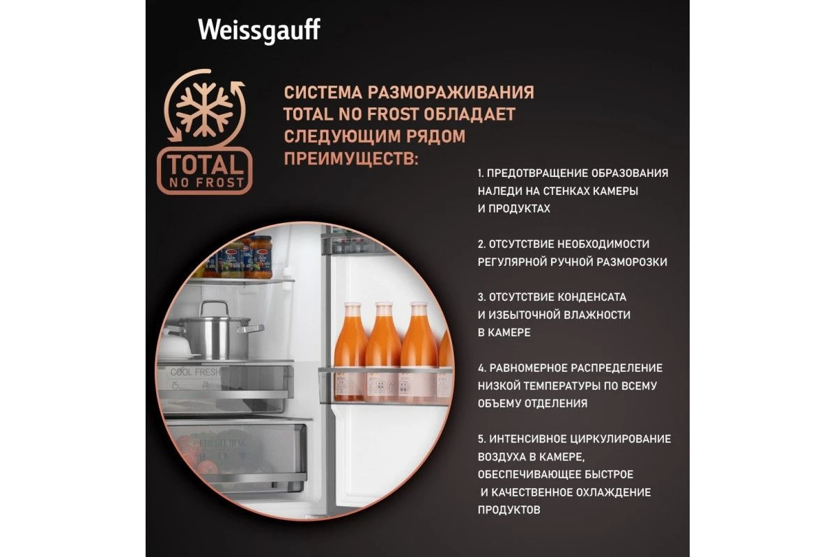 Отдельностоящий холодильник Weissgauff WRK 195 D Full NoFrost Inox Glass