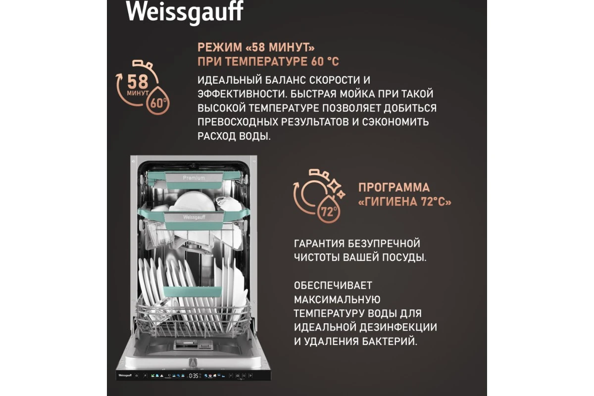 Встраиваемая посудомоечная машина Weissgauff BDW 4160 Real Touch DC Inverter Timer Floor