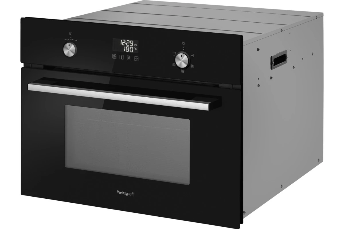 Встраиваемый компактный духовой шкаф с СВЧ Weissgauff OE 449 PDBK